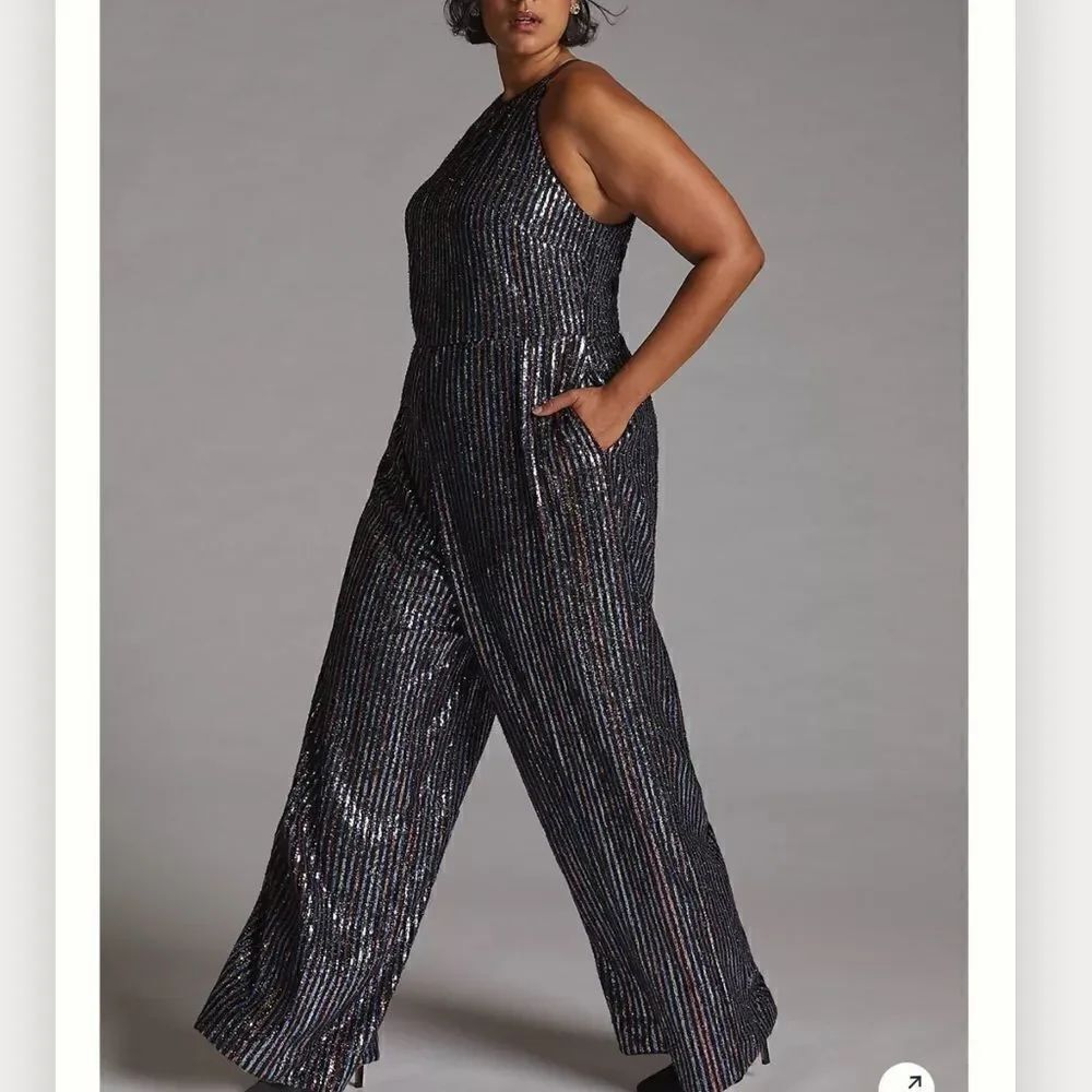 NWT Anthropologie Maeve Disco Halter Jumpsuit Size 14